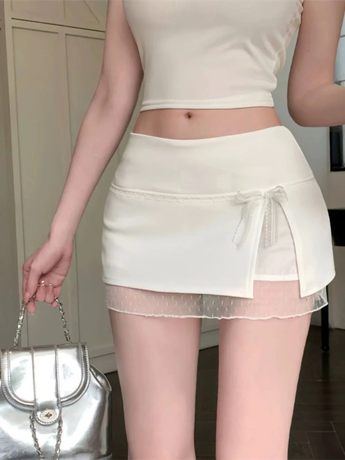 Saia  de Renda Kumikumi com Patchwork, Cintura Alta, Estilo A-Line, Saias de Verão para Mulheres, Com Laço de Borboleta, ...