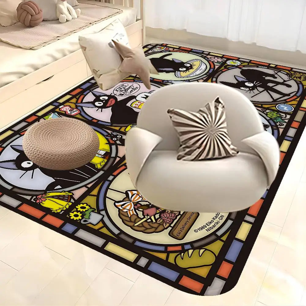 Tapetes de Quarto KiKi Jiji Retro com Múltiplas Opções para Sala de Estar e Cozinha, Tapete Antiderrapante de Boas-Vindas