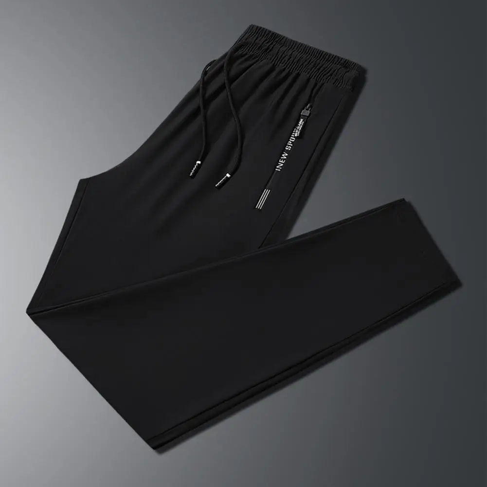 Calça esportiva de seda gelo masculina, malha, secagem rápida, de tornozelo, respirável, casual, fina, solta, elástica, verão