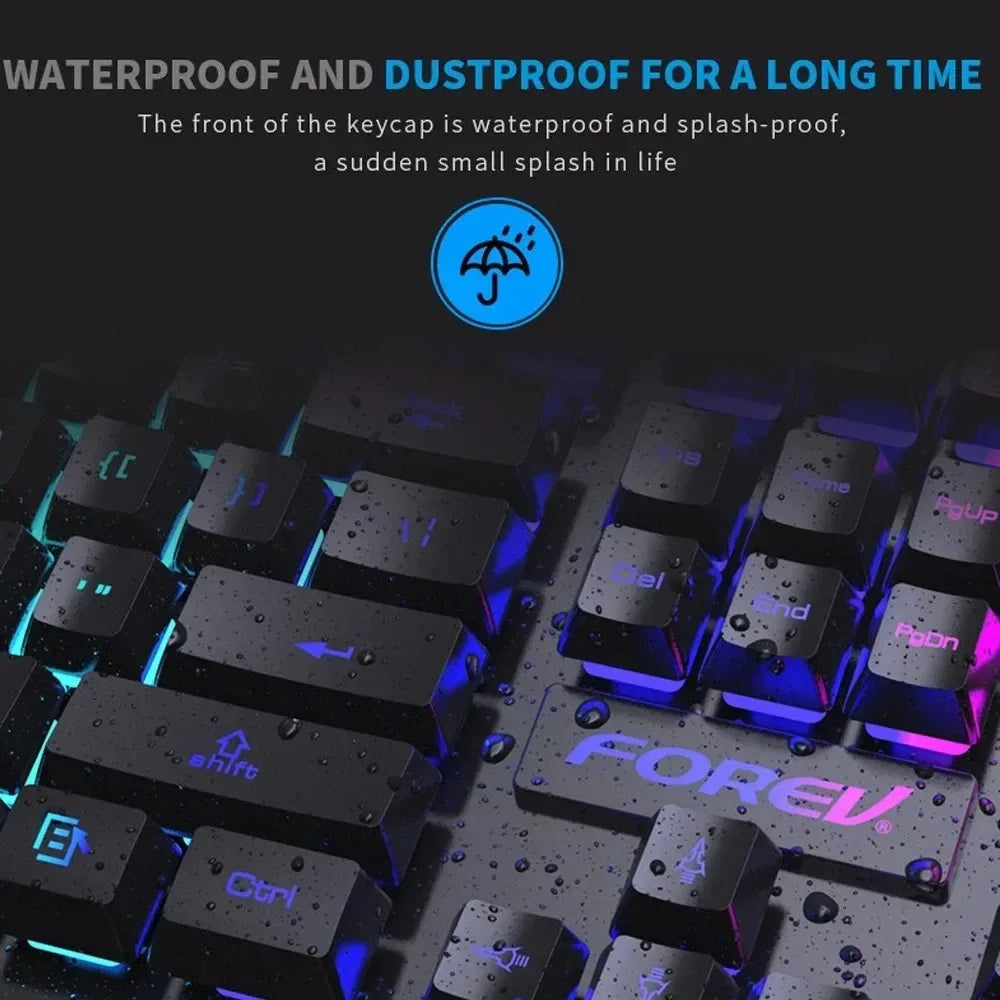Teclado mecânico retroiluminado kebidumei com 104 teclas, teclado para jogos com fio, conjunto de teclado e mouse luminosos para jogadores, pc, laptop, escritório