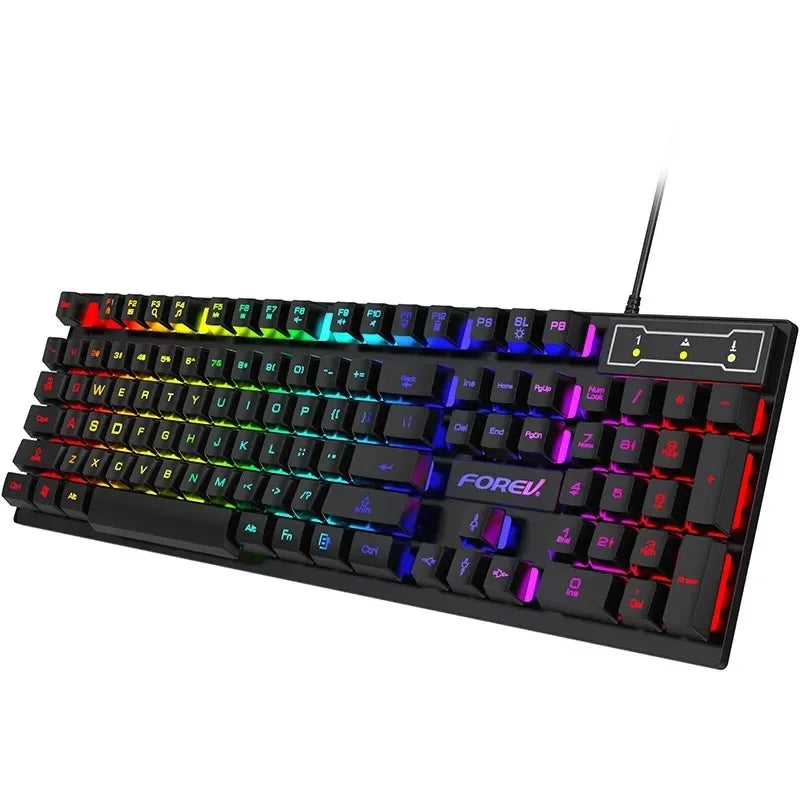 Teclado mecânico retroiluminado kebidumei com 104 teclas, teclado para jogos com fio, conjunto de teclado e mouse luminosos para jogadores, pc, laptop, escritório