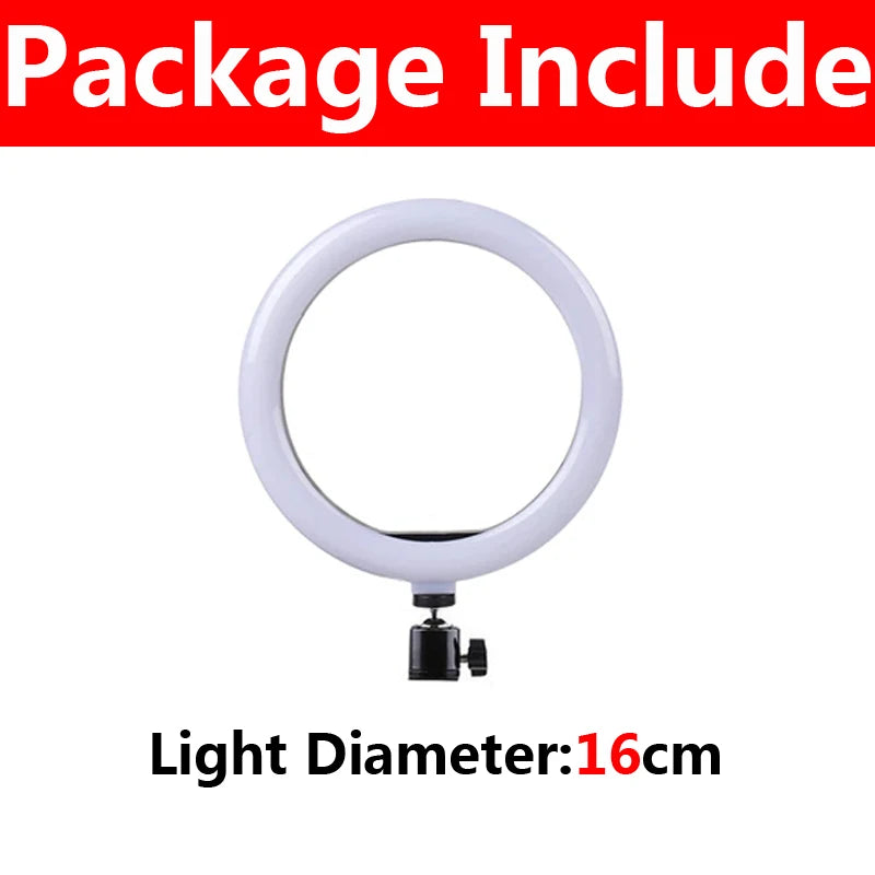 Anel de luz led para selfie, 10 polegadas, com suporte para telefone, regulável, 16-33cm, lâmpada de preenchimento, fotografia, anel de luz para vídeo vlog, lâmpada de preenchimento ao vivo