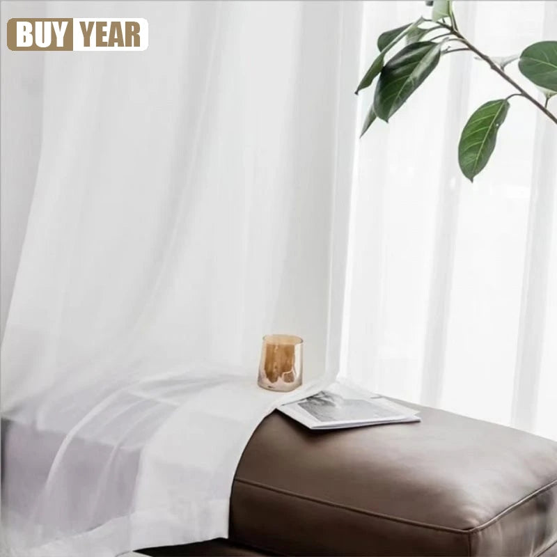 Cortinas de tule branco sólido de alta qualidade para sala de estar, decoração creme, janela bege, voile transparente, decoração moderna de chiffon para quarto