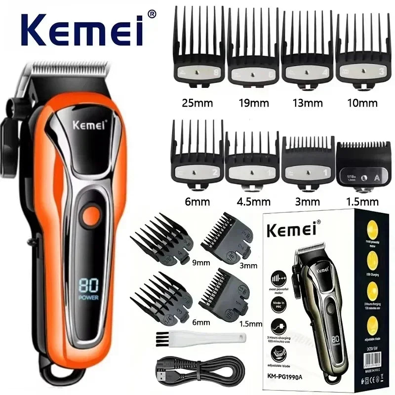 Kemei pg1990a máquina de cortar cabelo recarregável ou pentes limite profissional sem fio aparador de cabelo masculino máquina de corte de cabelo barbeiro