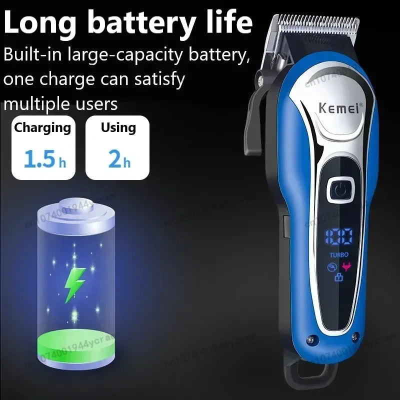 Máquina de Corte Profissional Kemei KM-1995 KM-2293 KM-T95, Aparador de Cabelo Elétrico com Display LCD