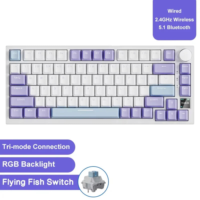 AJAZZ AK820 com fio com botões de volume rotativos, teclas hot-swap para teclados mecânicos de escritório e casa