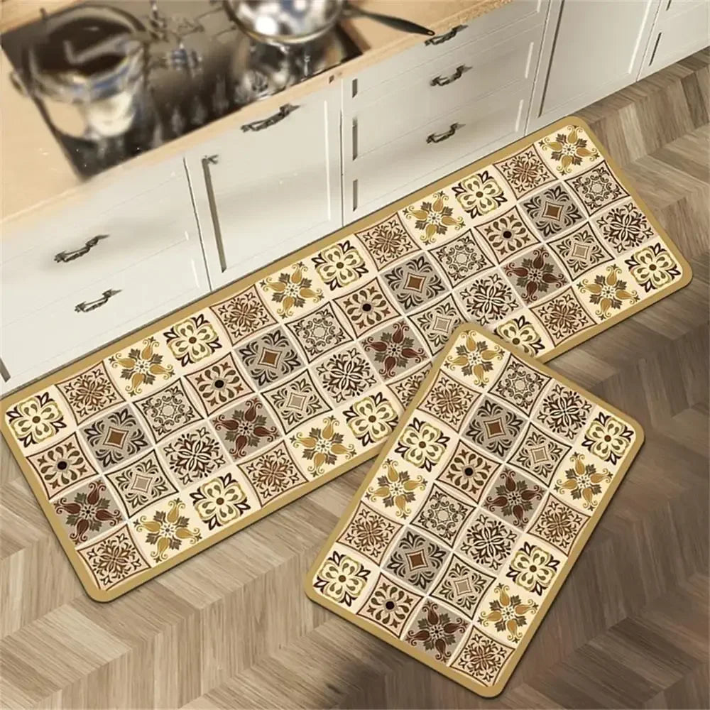 VIKAMA 1/2 peças Tapete Vintage para Cozinha, Sala de Estar, Quarto, Tapete de Corredor Antiderrapante, Capacho de Entrada, Decoração para Casa