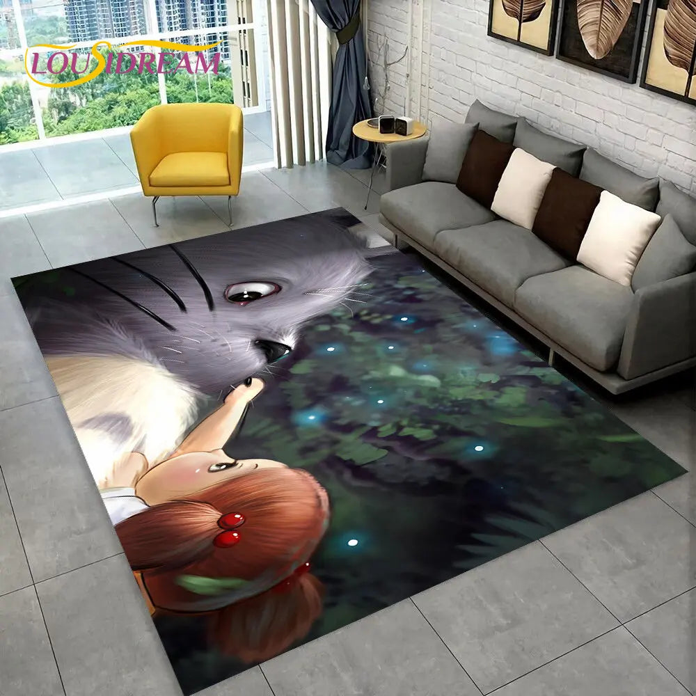 Tapete de Área 3D Antiderrapante Infantil com Desenho Animado O Meu Vizinho Totoro, para Sala de Estar, Quarto, Sofá e Decoração de Porta