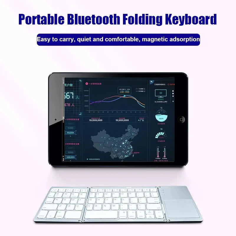Teclado bluetooth triplo com touchpad portátil mini teclado recarregável teclado sem fio para windows android ios Tri-fold Bluetooth Keyboard with Touchpad Portable Mini Keyboard Rechargeable Keyboard Wireless Keyboard