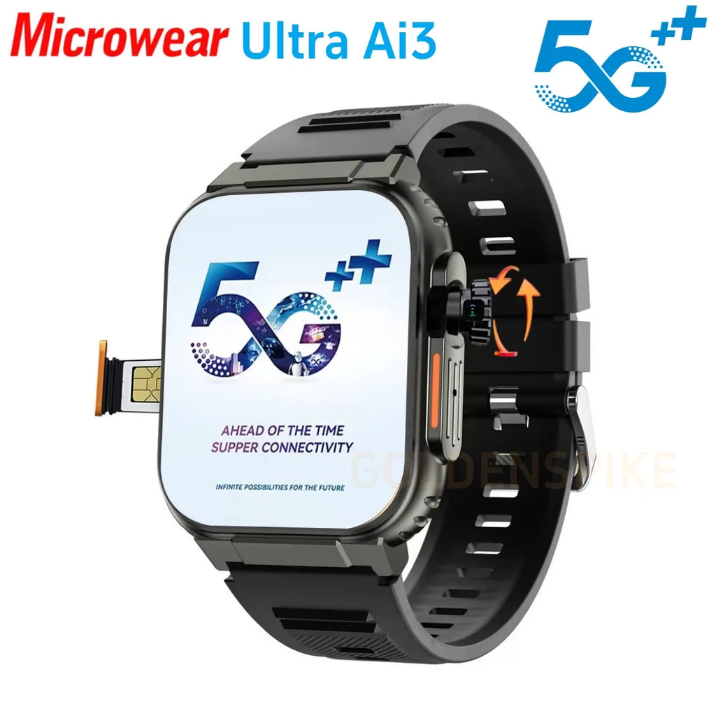 Microwear Ultra Ai3 Smartwatch 5G 180 °   Câmera rotativa Google Play GPS WIFI 2.2 polegadas Amoled HD Display 4G Chamando Smartwatch Masculino