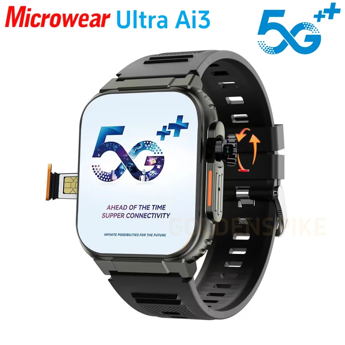 Microwear Ultra Ai3 Smartwatch 5G 180 °   Câmera rotativa Google Play GPS WIFI 2.2 polegadas Amoled HD Display 4G Chamando Smartwatch Masculino