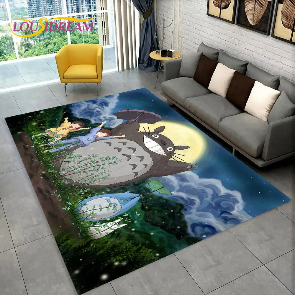 Tapete de Área 3D Antiderrapante Infantil com Desenho Animado O Meu Vizinho Totoro, para Sala de Estar, Quarto, Sofá e Decoração de Porta