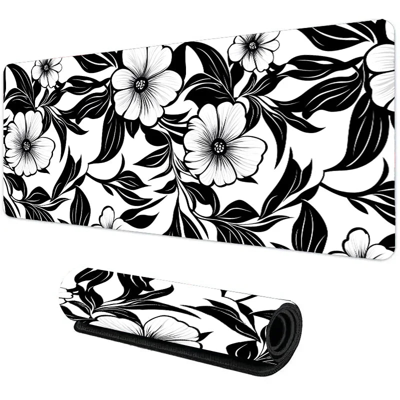 Tapete de mouse com planta floral verde botânica, tapete de mesa grande, acessórios de jogos antiderrapantes, bordas costuradas para escritório e casa