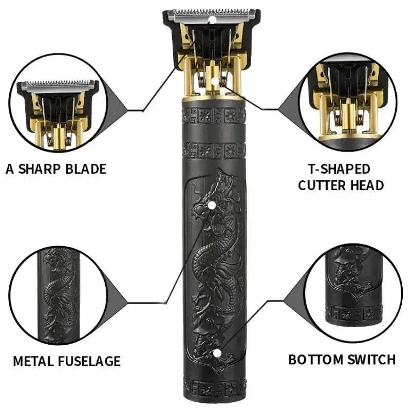 Corte de cabelo navalha para homens recarregável clipper barbeador adulto elétrico vintage clipperrazor casa carregamento usb barbeiro dragão preto