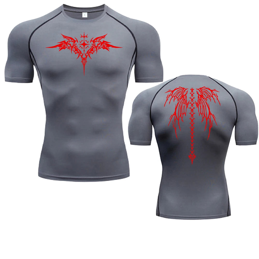 Camiseta de Compressão com Estampa de Anime para Homens, Camiseta de Corrida de Secagem Rápida, Roupas de Fitness, Tops Respiráveis de Manga Curta