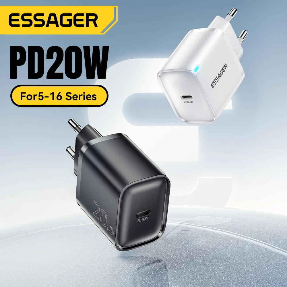 Essager 20W USB Tipo C Carregador PD Carregamento Rápido para iPhone 16 15 14 Pro Carga Rápida 3.0 Carregador de Celular para Samsung