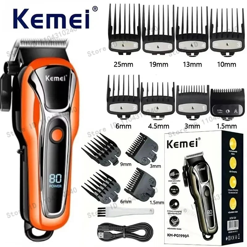 Máquina de Cortar Cabelo Elétrica Multifuncional Kemei Km-PG1990A, Aparador Recarregável Profissional com Cabeça Ajustável