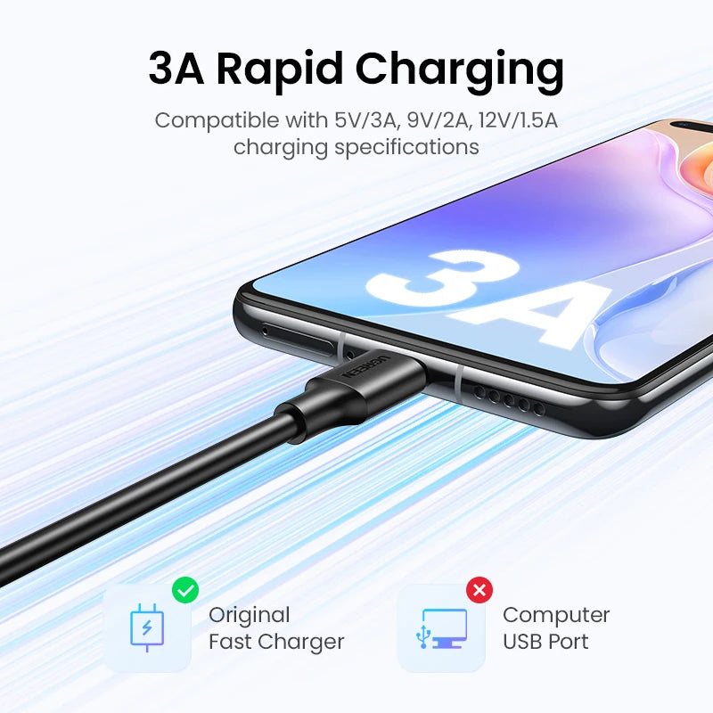 Ugreen cabo usb tipo c 3a para carregamento rápido e download de dados, para o iphone 15, samsung s23, xiaomi 11 pro