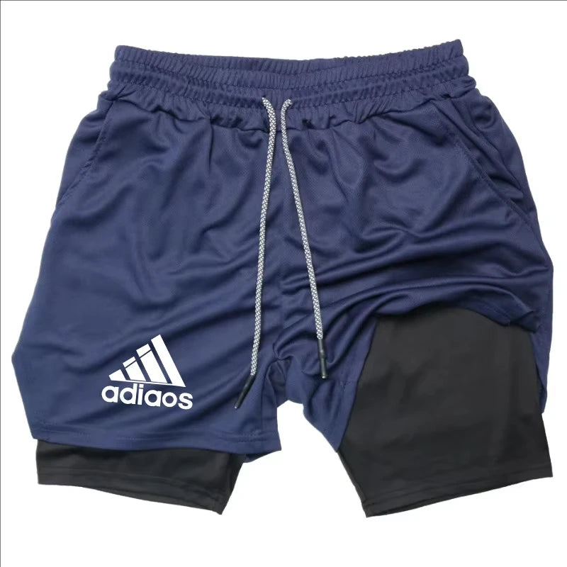 Shorts de compressão masculino verão ginásio fitness correndo treinamento esportes shorts dois-em-um malha respirável shorts de secagem rápida