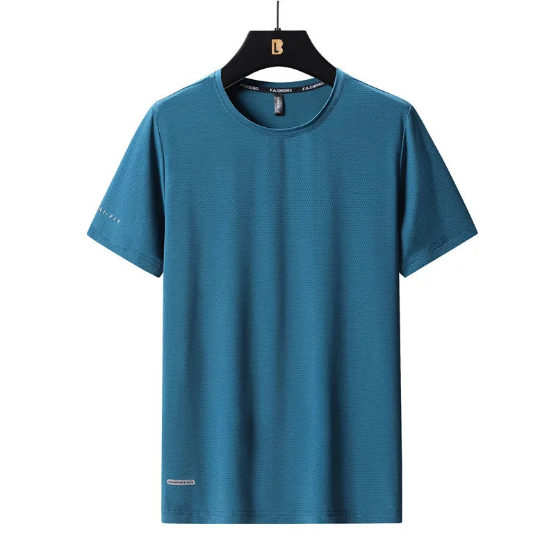 Camisetas masculinas de seda gelo de alta qualidade plus size 8xl camiseta masculina gorda camiseta respirável vestindo camisetas correndo transporte rápido