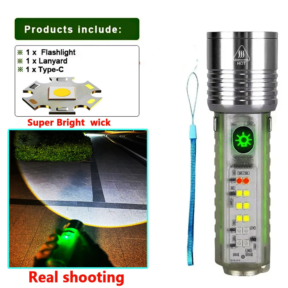 Lanterna LED de luz forte de alta potência com zoom USB recarregável com tocha externa de liga de alumínio ultrabrilhante de longo alcance