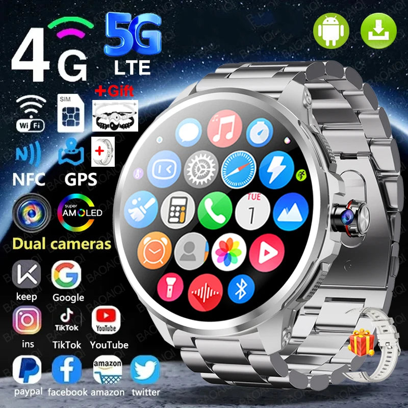 Smartwatch 4G com 16GB+256GB de RAM, tela AMOLED de 1,95 polegadas, bateria de 2100mAh, câmera de 900W, GPS, Wi-Fi, download de aplicativos Google, Android 9.0.