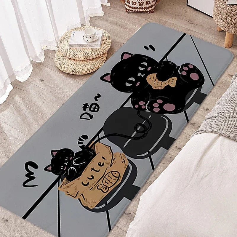 Tapete para quarto infantil, gato preto, adorável, quarto infantil, antiderrapante, banheiro, porta de entrada, decoração de casa