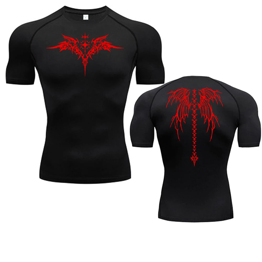 Camiseta de Compressão com Estampa de Anime para Homens, Camiseta de Corrida de Secagem Rápida, Roupas de Fitness, Tops Respiráveis de Manga Curta