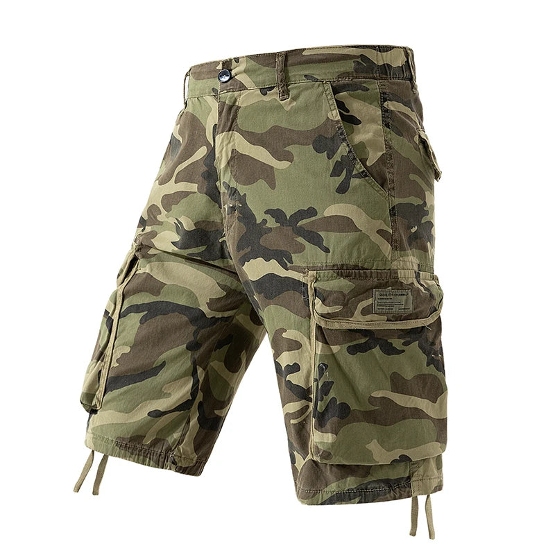 Bermudas Cargo Camufladas Masculinas para Atividades ao Ar Livre, com Múltiplos Bolsos, em Algodão, Casuais, de Verão, Respiráveis