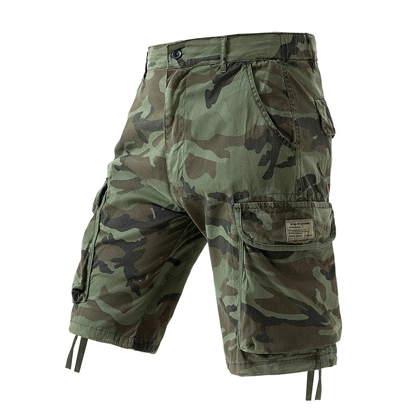 Bermudas Cargo Camufladas Masculinas para Atividades ao Ar Livre, com Múltiplos Bolsos, em Algodão, Casuais, de Verão, Respiráveis