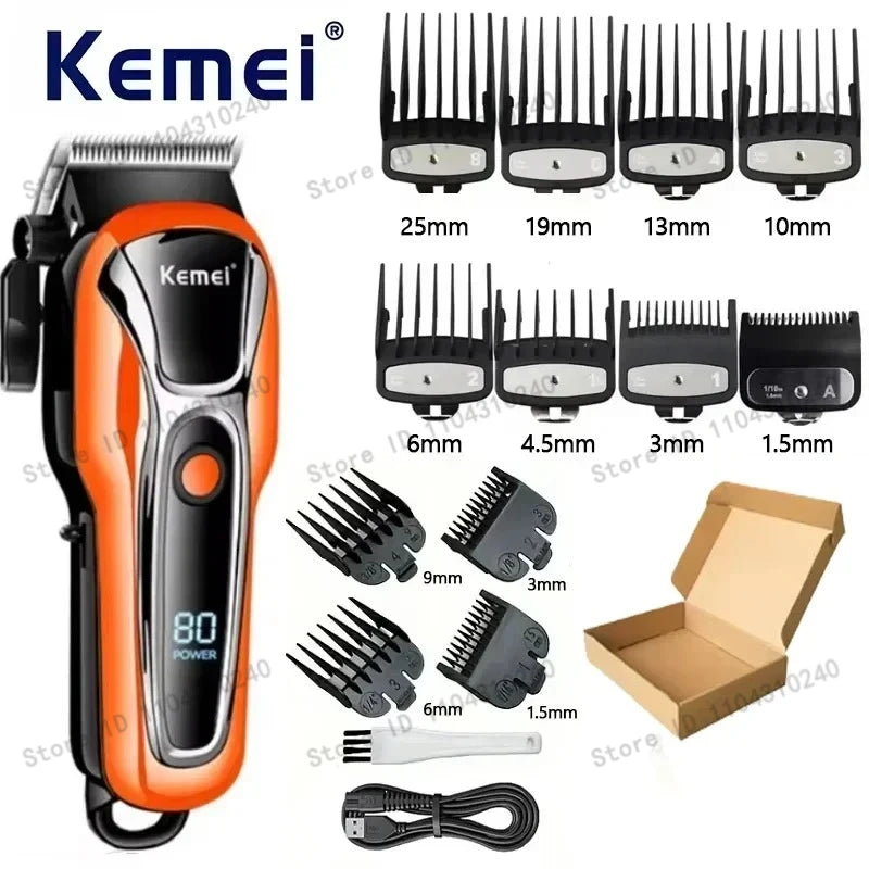 Máquina de Cortar Cabelo Elétrica Multifuncional Kemei Km-PG1990A, Aparador Recarregável Profissional com Cabeça Ajustável