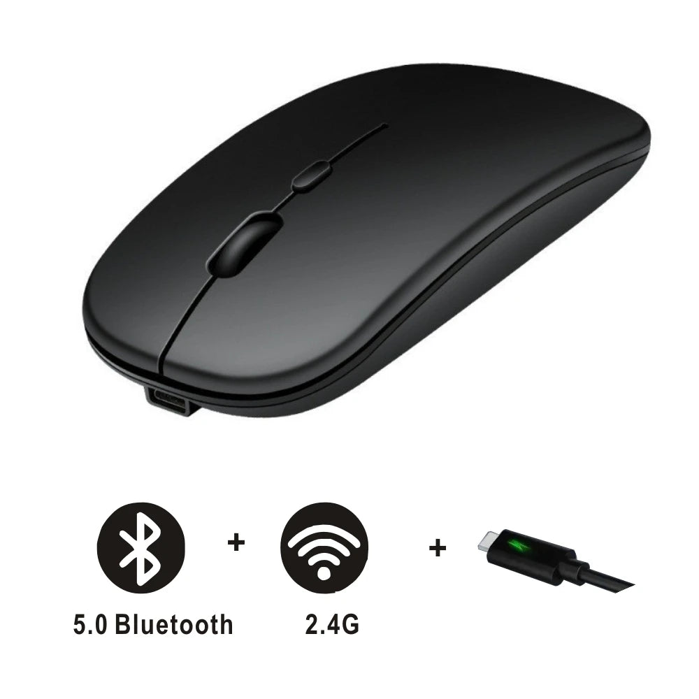 Mouse modo duplo bluetooth sem fio recarregável botão silencioso ajustável dpi usb 2.4g óptico adequado para laptops novo