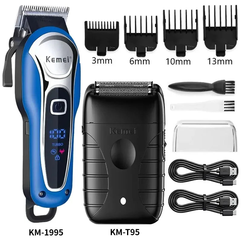 Máquina de Corte Profissional Kemei KM-1995 KM-2293 KM-T95, Aparador de Cabelo Elétrico com Display LCD