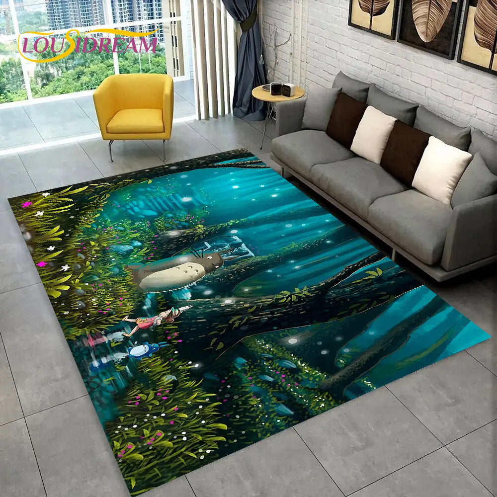 Tapete de Área 3D Antiderrapante Infantil com Desenho Animado O Meu Vizinho Totoro, para Sala de Estar, Quarto, Sofá e Decoração de Porta