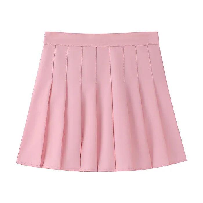 1 pçs primavera verão das mulheres mini saias meninas saias plissadas senhora cintura alta bonito saia rosa estudante saia curta jk uniforme saias