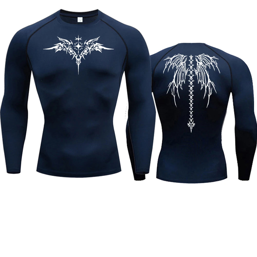 Camiseta de Compressão com Estampa de Anime para Homens, Camiseta de Corrida de Secagem Rápida, Roupas de Fitness, Tops Respiráveis de Manga Curta