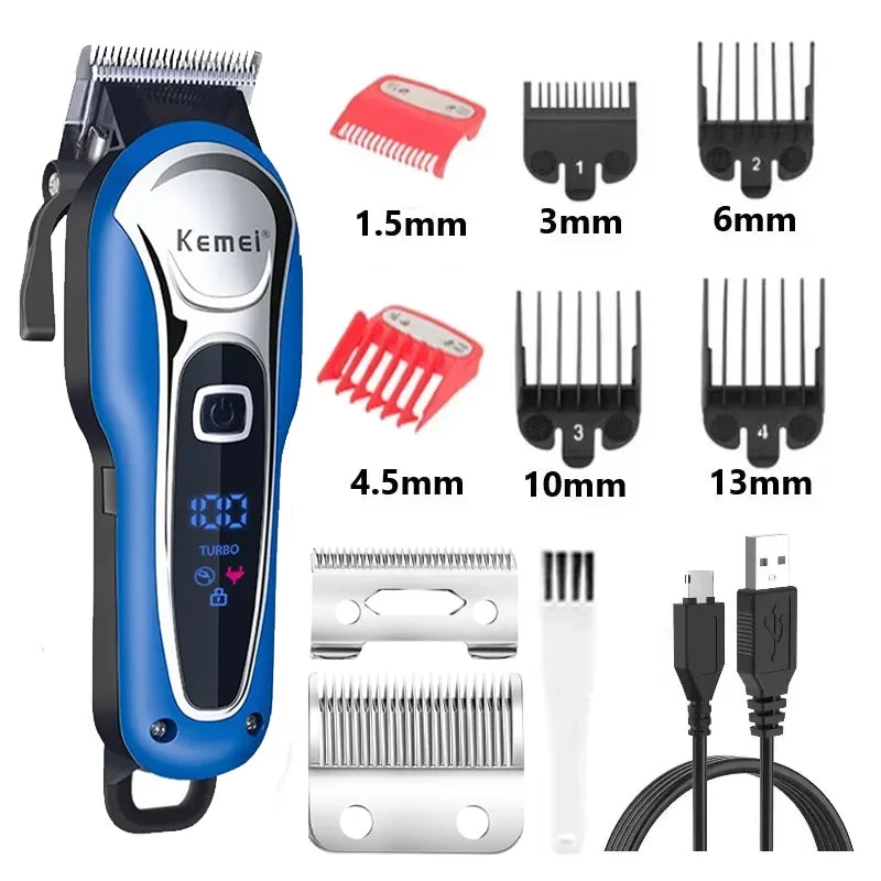 Máquina de Corte Profissional Kemei KM-1995 KM-2293 KM-T95, Aparador de Cabelo Elétrico com Display LCD