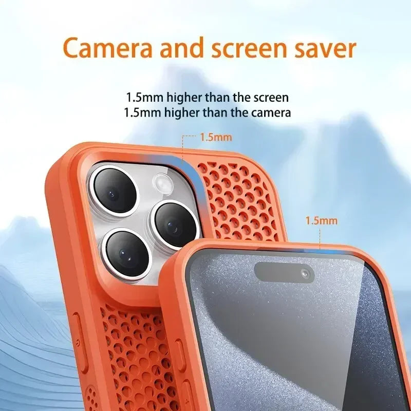 Capa de telefone com dissipação de calor para iphone 17 16 15 14 13 12 11 pro max plus respirável capa magnética traseira dura para magsafe