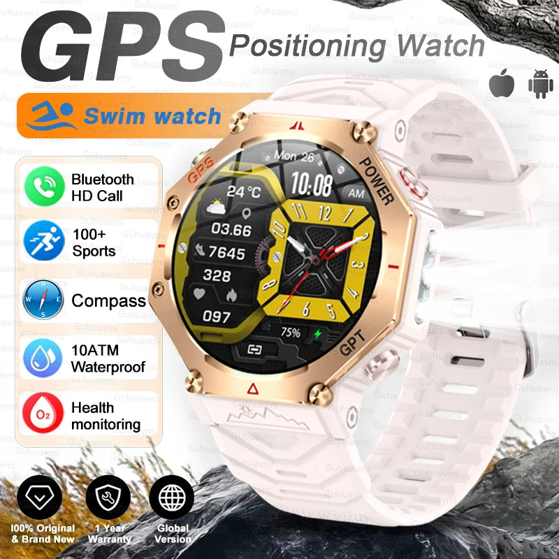 T-rex 3 ultra militar grau gps relógio inteligente 10atm à prova dwaterproof água bússola altímetro barométrico amoled masculino hd chamada esportes smartwatch