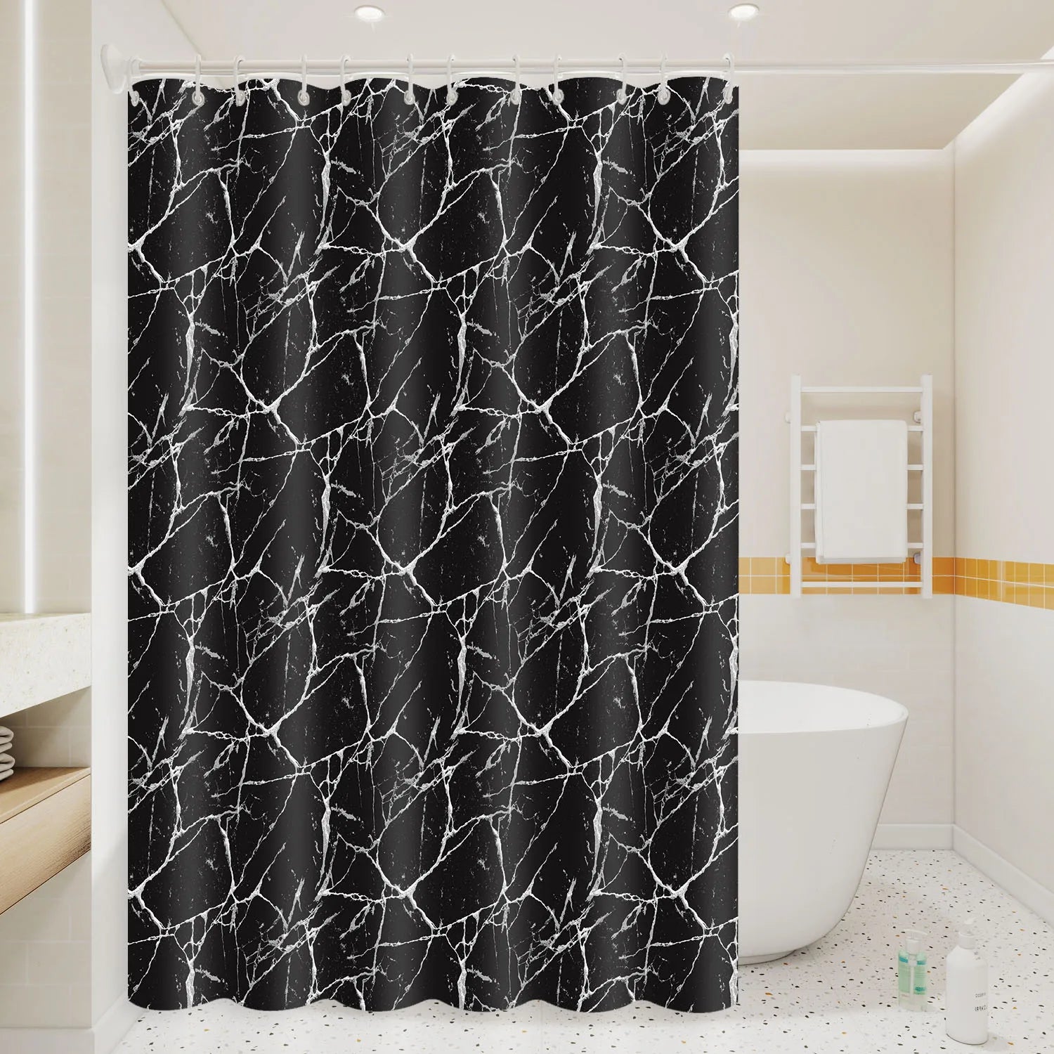 1pc preto mármore arte geométrica cortina de chuveiro à prova dwaterproof água peva moderno e minimalista decoração do banheiro