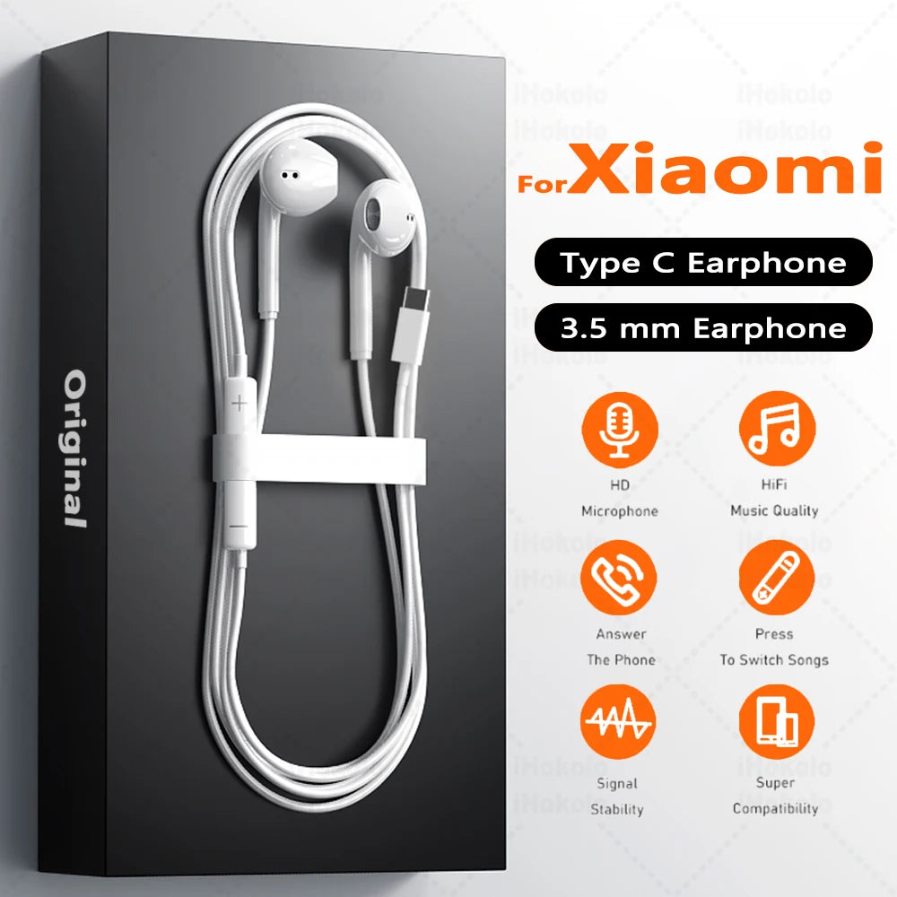 Fones de Ouvido com Fio Tipo C Originais, Fones de Ouvido de 3.5mm, Acessórios para Earbuds