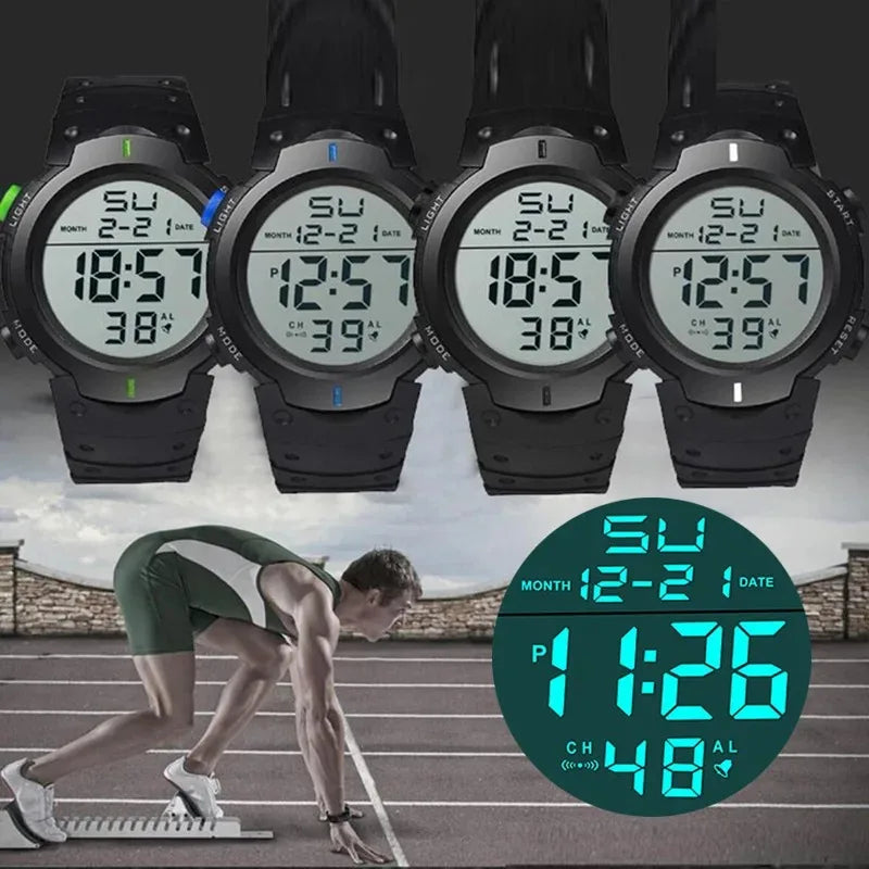 Esporte masculino led relógio digital multi-funcional borracha fitness atleta cronometragem relógio eletrônico reloj
