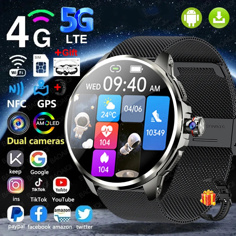 Smartwatch 4G com 16GB+256GB de RAM, tela AMOLED de 1,95 polegadas, bateria de 2100mAh, câmera de 900W, GPS, Wi-Fi, download de aplicativos Google, Android 9.0.