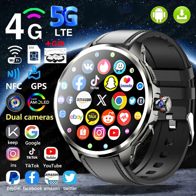 Smartwatch 4G com 16GB+256GB de RAM, tela AMOLED de 1,95 polegadas, bateria de 2100mAh, câmera de 900W, GPS, Wi-Fi, download de aplicativos Google, Android 9.0.