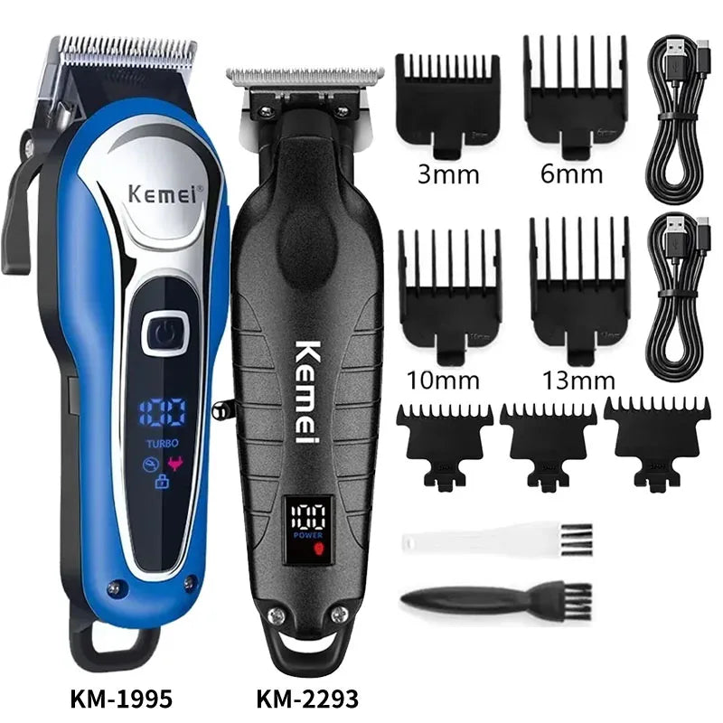 Máquina de Corte Profissional Kemei KM-1995 KM-2293 KM-T95, Aparador de Cabelo Elétrico com Display LCD