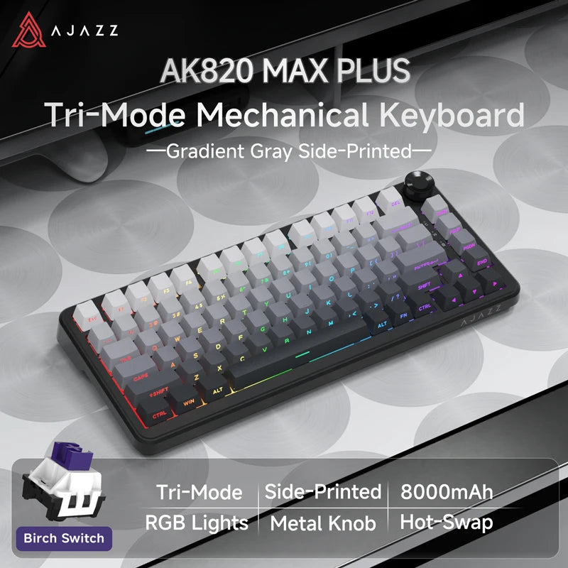 Teclado Mecânico Sem Fio AJAZZ AK820/Pro Bluetooth 5.1 2.4G USB-C Com Fio Hot Swappable RGB para Jogos com Montagem Gasket