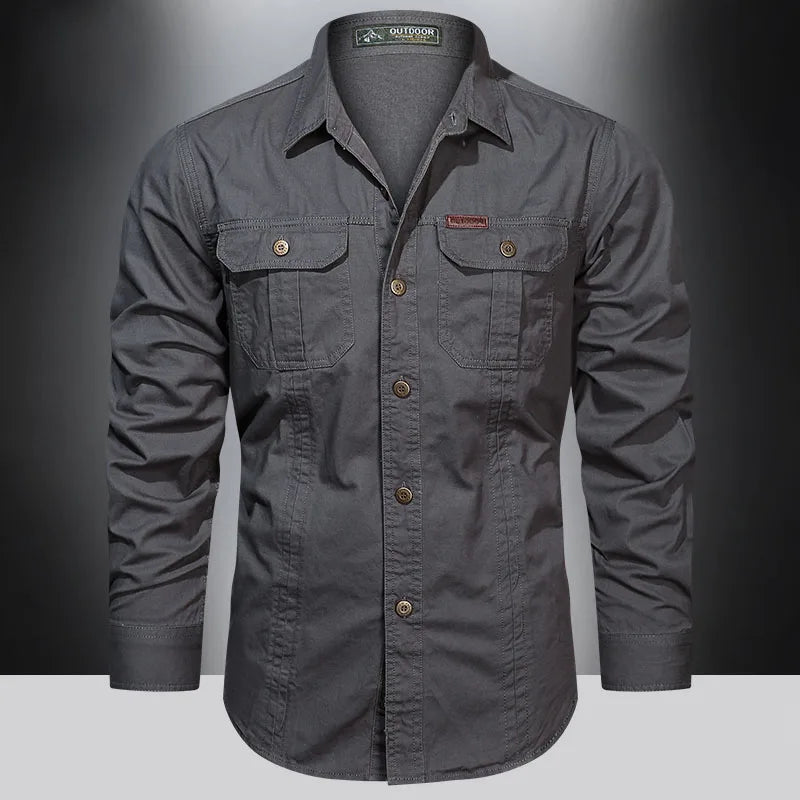 2023 camisa de carga dos homens manga longa camisas casuais algodão alta qualidade camisa militar overshirt roupas marca blusas pretas 5xl