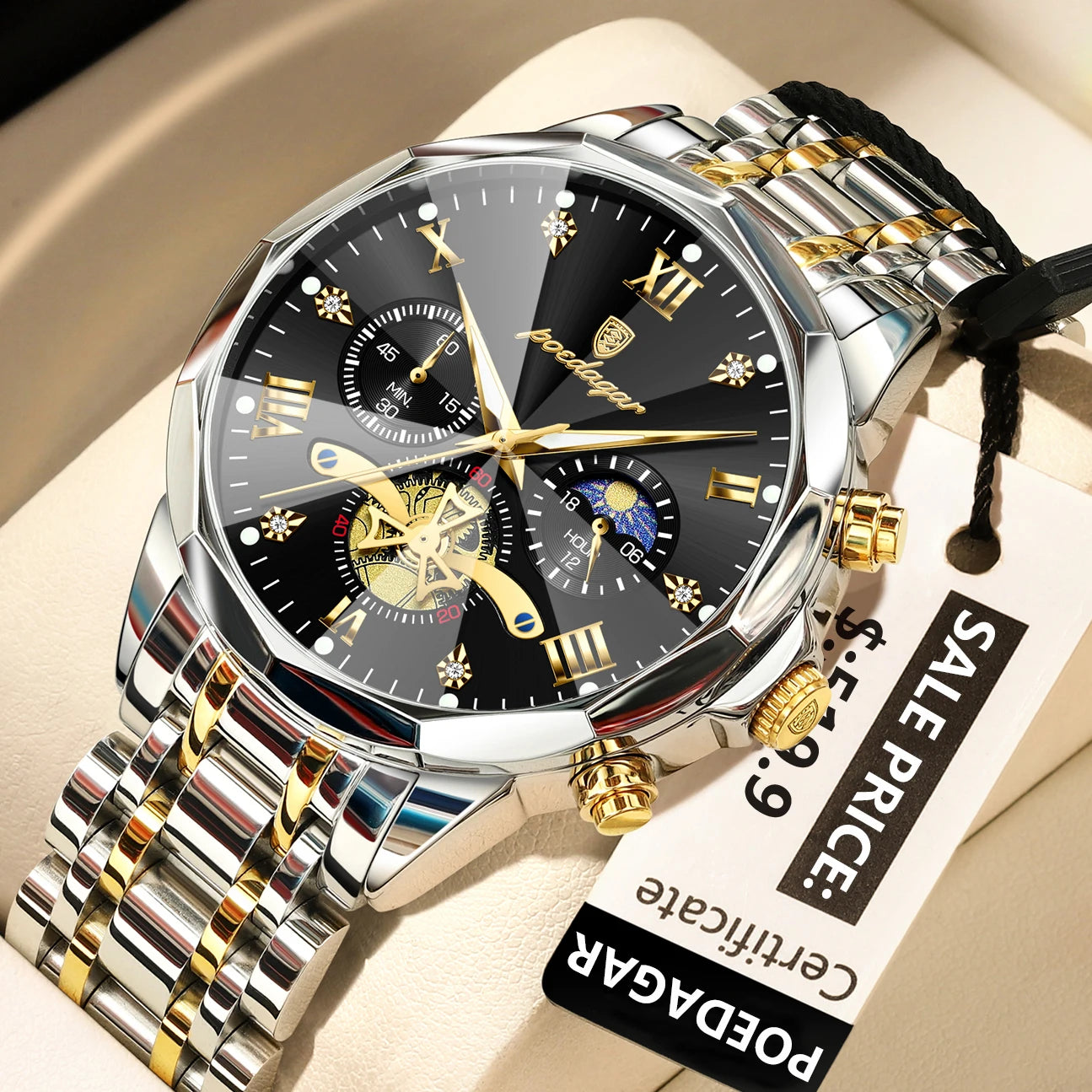 Poedagar luxo relógio masculino topo original à prova dwaterproof água luminosa cronógrafo homem relógio de pulso aço inoxidável quartzo relógios masculinos reloj