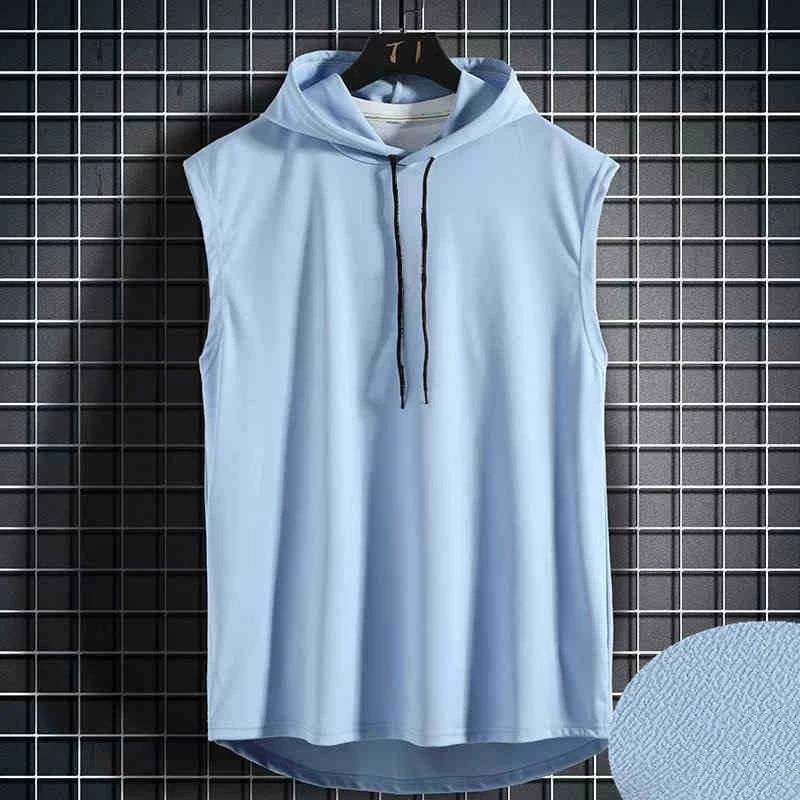 Cor sólida 2023 marca nova regata masculina colete sem mangas camisetas para masculino com capuz homem coletes topos hip hop regata masculina t camisa