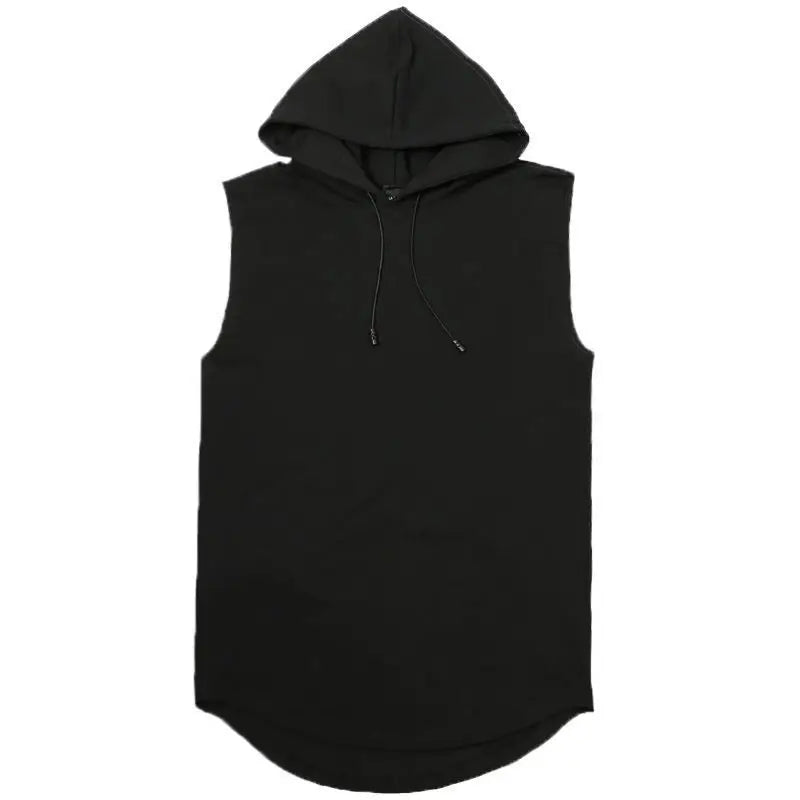 Cor sólida 2023 marca nova regata masculina colete sem mangas camisetas para masculino com capuz homem coletes topos hip hop regata masculina t camisa